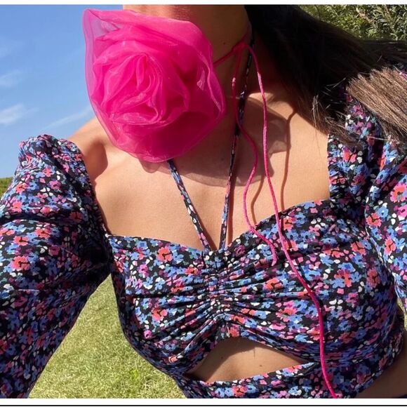 ZARA Multicolor Floral Long Sleeve Crop Top - Picture 1 of 6